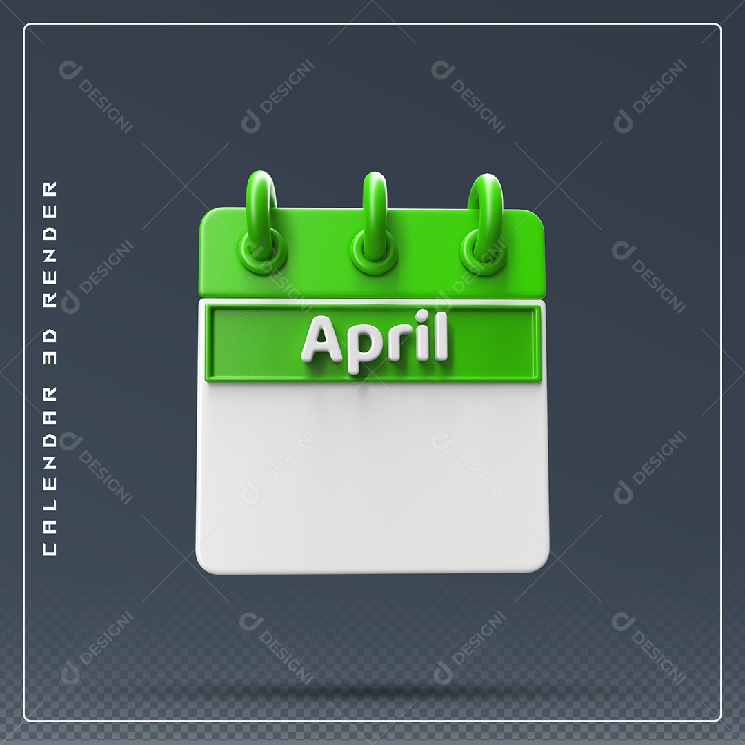 Calendário Do mês De Abril Elemento 3D Verde E Branco Para Composição PSD