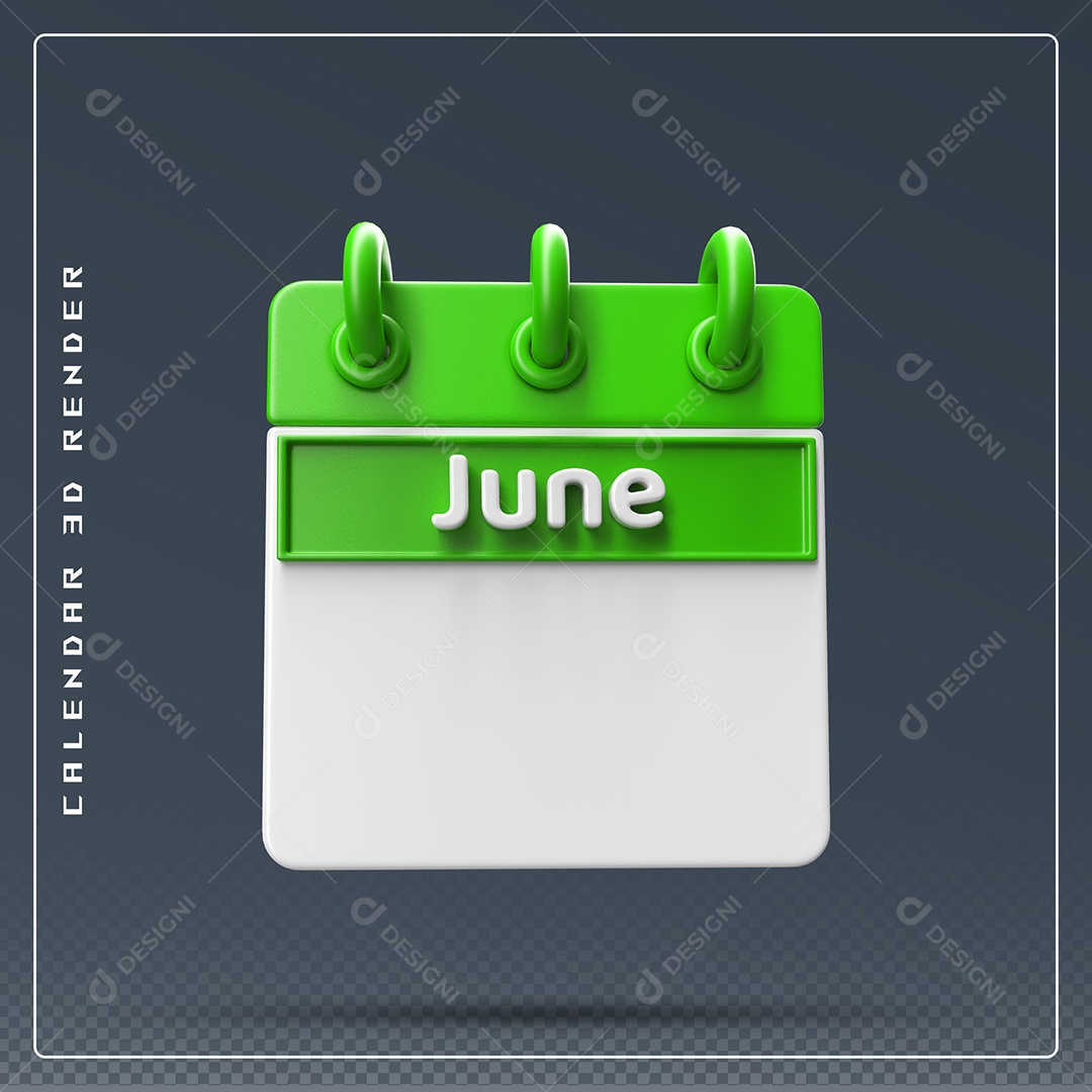 Calendário Do mês De Junho Elemento 3D Verde E Branco Para Composição PSD