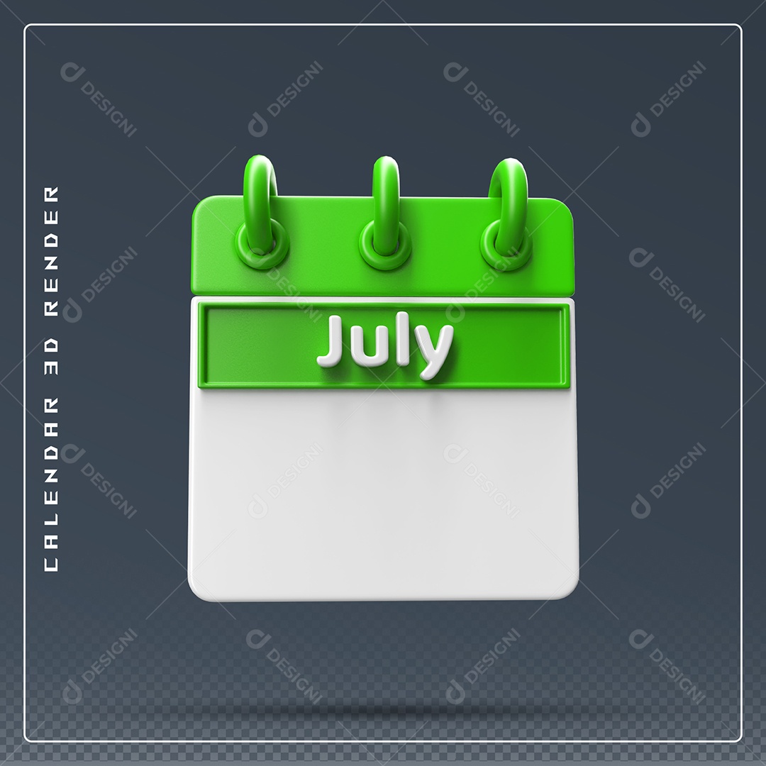 Calendário Do mês De Julho Elemento 3D Verde E Branco Para Composição PSD