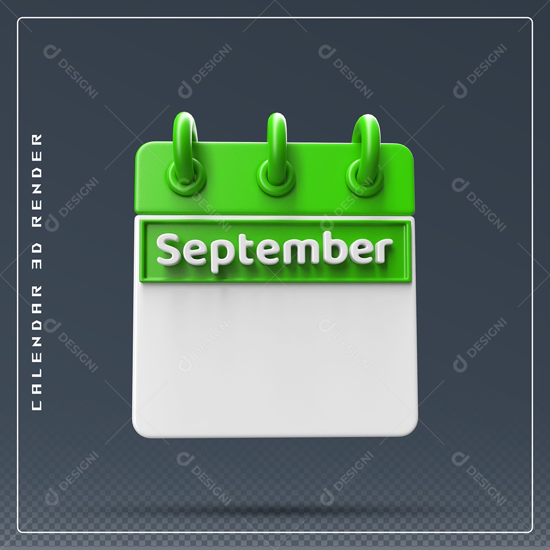 Calendário Do mês De Setembro  Elemento 3D Verde E Branco Para Composição PSD