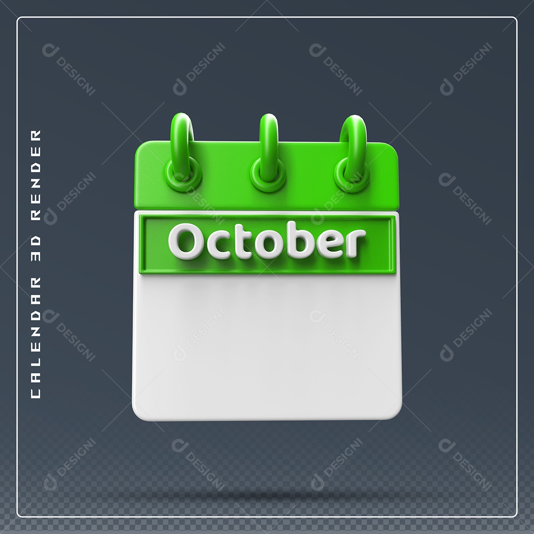 Calendário Do mês De Outubro Elemento 3D Verde E Branco Para Composição PSD