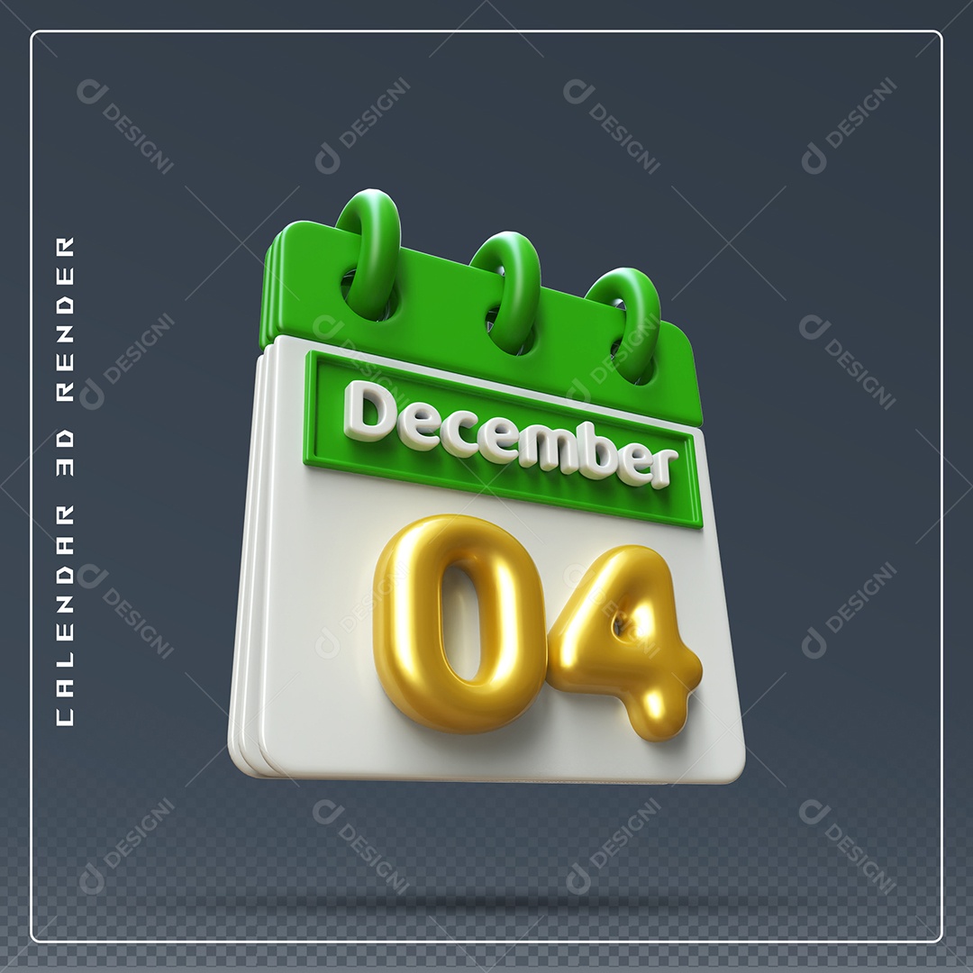 Calendário Do mês De Dezembro Dia 04 Elemento 3D Verde Dourado E Branco Para Composição PSD