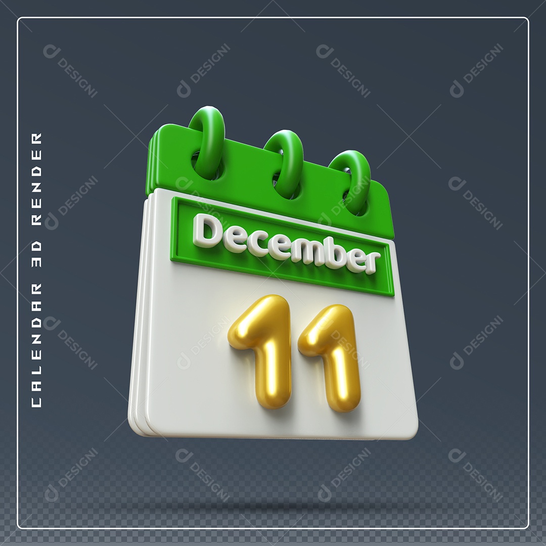 Calendário Do mês De Dezembro Dia 11 Elemento 3D Verde Dourado E Branco Para Composição PSD