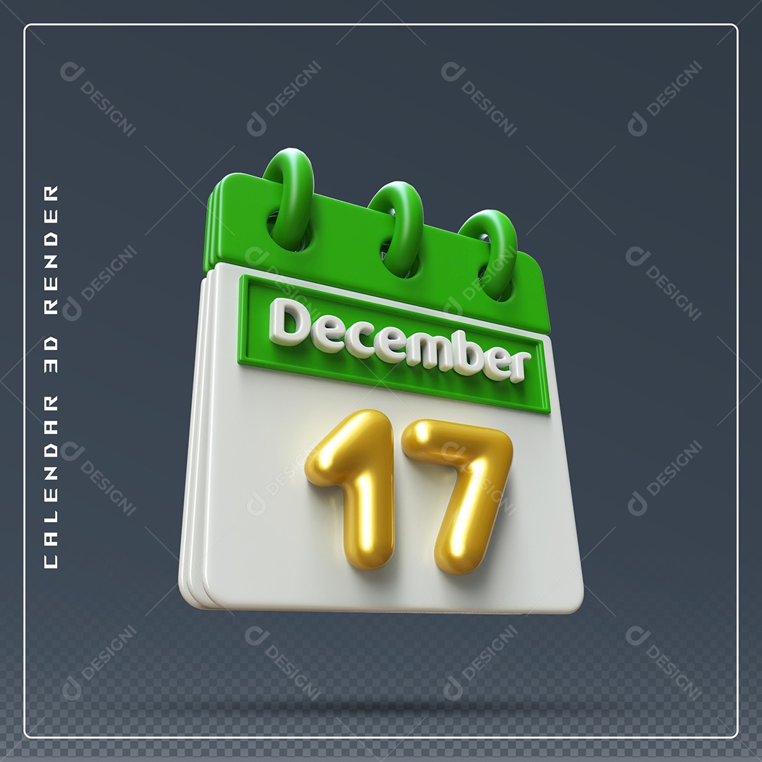 Calendário Do mês De Dezembro Dia 17 Elemento 3D Verde Dourado E Branco Para Composição PSD