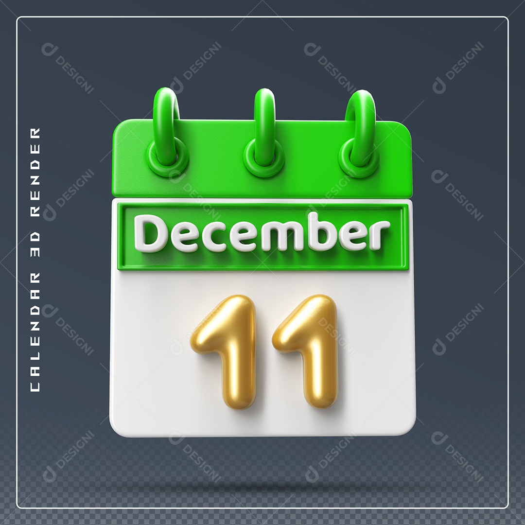 Calendário Do mês De Dezembro Dia 11 Elemento 3D Verde Dourado E Branco Para Composição PSD