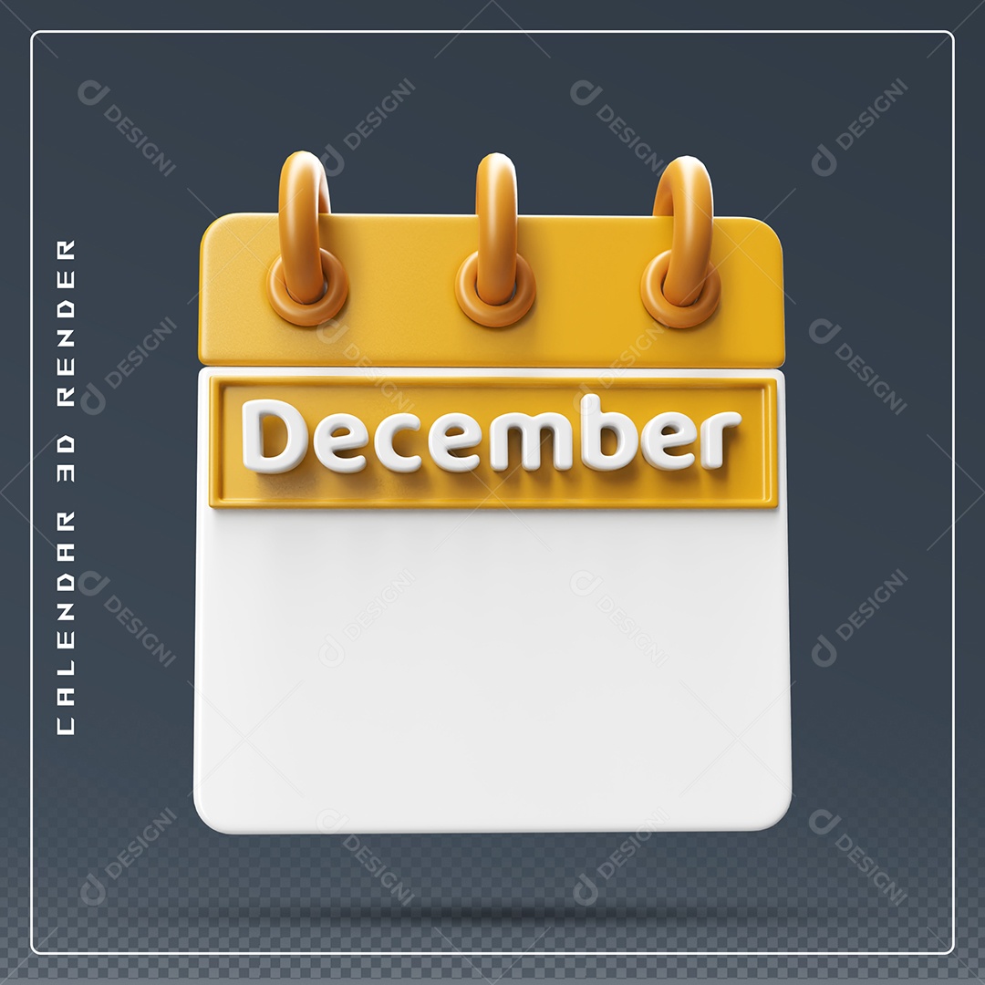 Calendário Do mês De Dezembro Elemento 3D Dourado E Branco Para Composição PSD