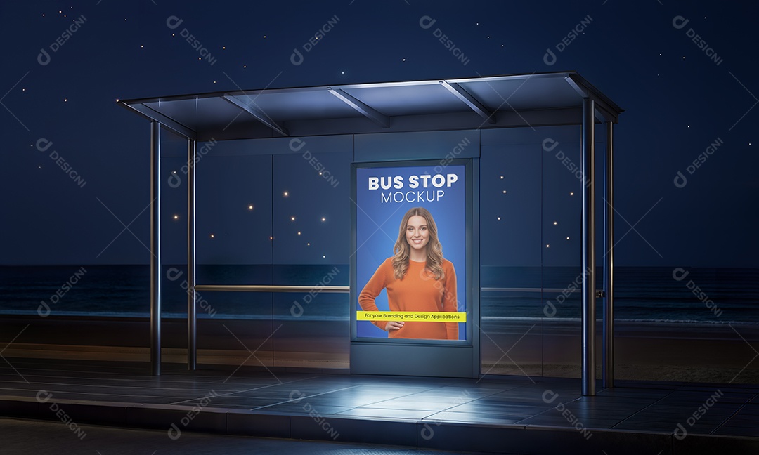 Ponto de Ônibus Com Anúncio PSD Editável Mockup