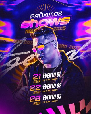 Próximos Shows Eventos Musicais Neon Estilo Glitch PSD Editável