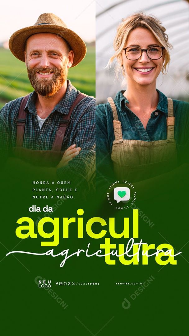 Story Dia da Agricultura 17 de Outubro Honra a Quem Planta Colhe e Nutre a Nação Social Media PSD Editável