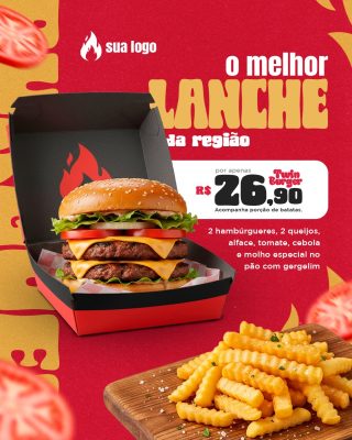 Lanche O Melhor Lanche da Região Twin Burger por R$26,90 PSD Editável