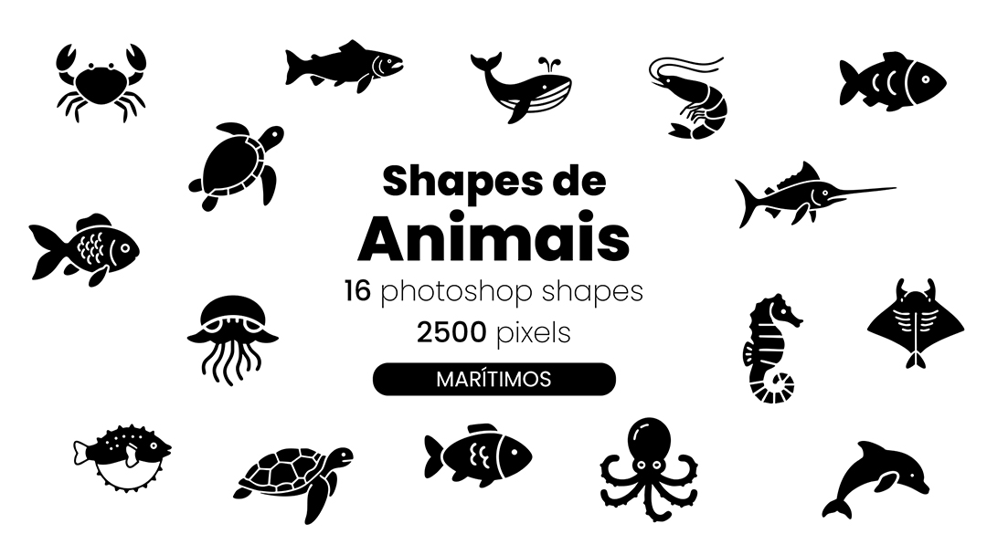 Conjunto de Ícones Animais Marítimos Shapes CSH