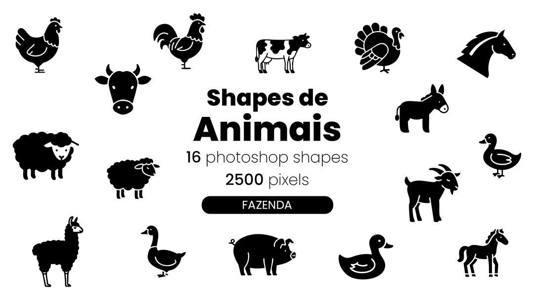 Conjunto de Ícones Animais Fazenda Shapes Shapes CSH