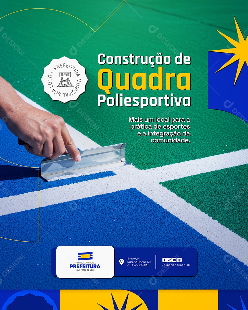 Construção de Quadra Poliesportiva Prefeitura Municipal Mais um Local para a Prática Feed Social Media PSD Editável