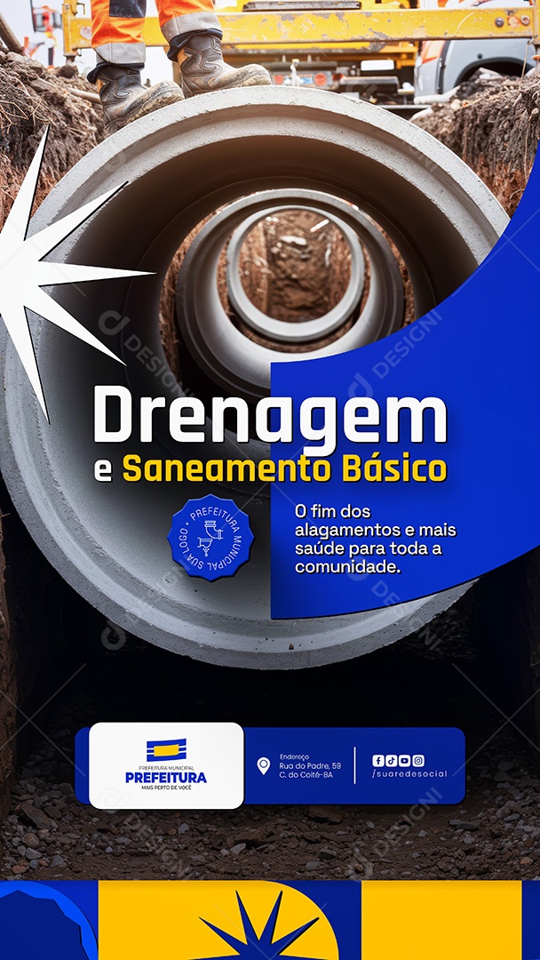Construção Prefeitura Municipal Drenagem Story Social Media PSD Editável