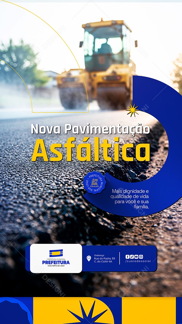 Construção Prefeitura Municipal Nova Pavimentação Story Social Media PSD Editável