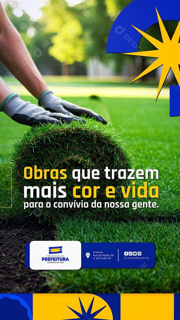 Construção Prefeitura Municipal Obras que Trazem Mais Cor e Vida Story Social Media PSD Editável