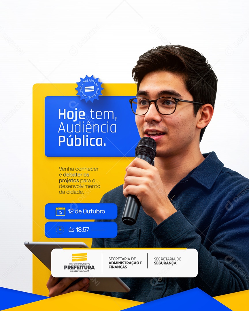 Hoje tem Audiência Pública Convite Prefeitura Municipal Social Media PSD Editável