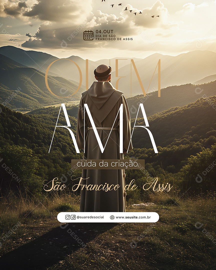 Dia de São Francisco de Assis 04 de Outubro Quem Ama Cuida da Criação Social Media PSD Editável