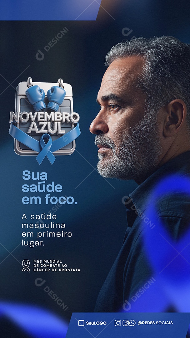 Story Novembro Azul Sua Saúde Em Foco Social Media PSD Editável