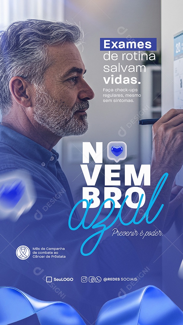 Story Novembro Azul Exames de Rotina Salvam Vidas Social Media PSD Editável