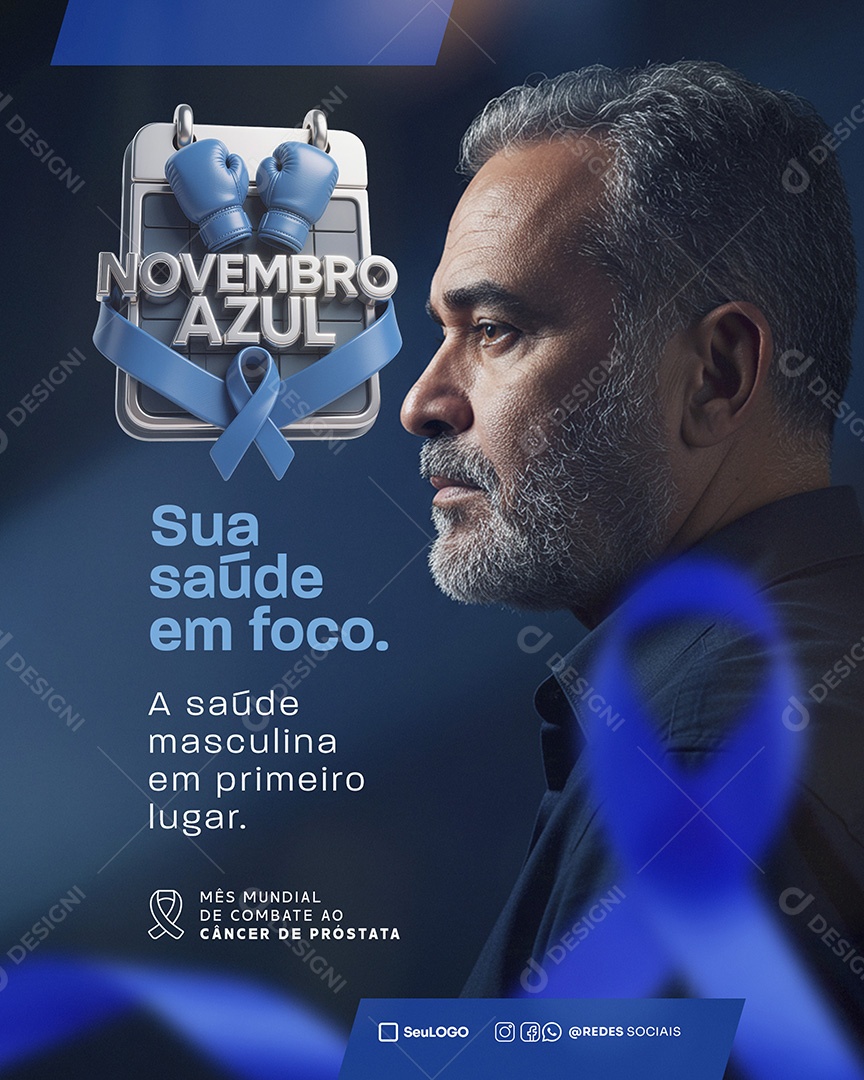 Novembro Azul Sua Saúde Em Foco Social Media PSD Editável