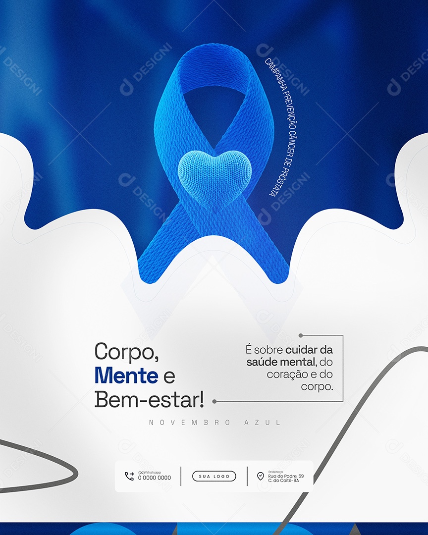 Novembro Azul Campanha Prevenção Câncer de Próstata Corpo Mente e Bem-estar Social Media PSD Editável