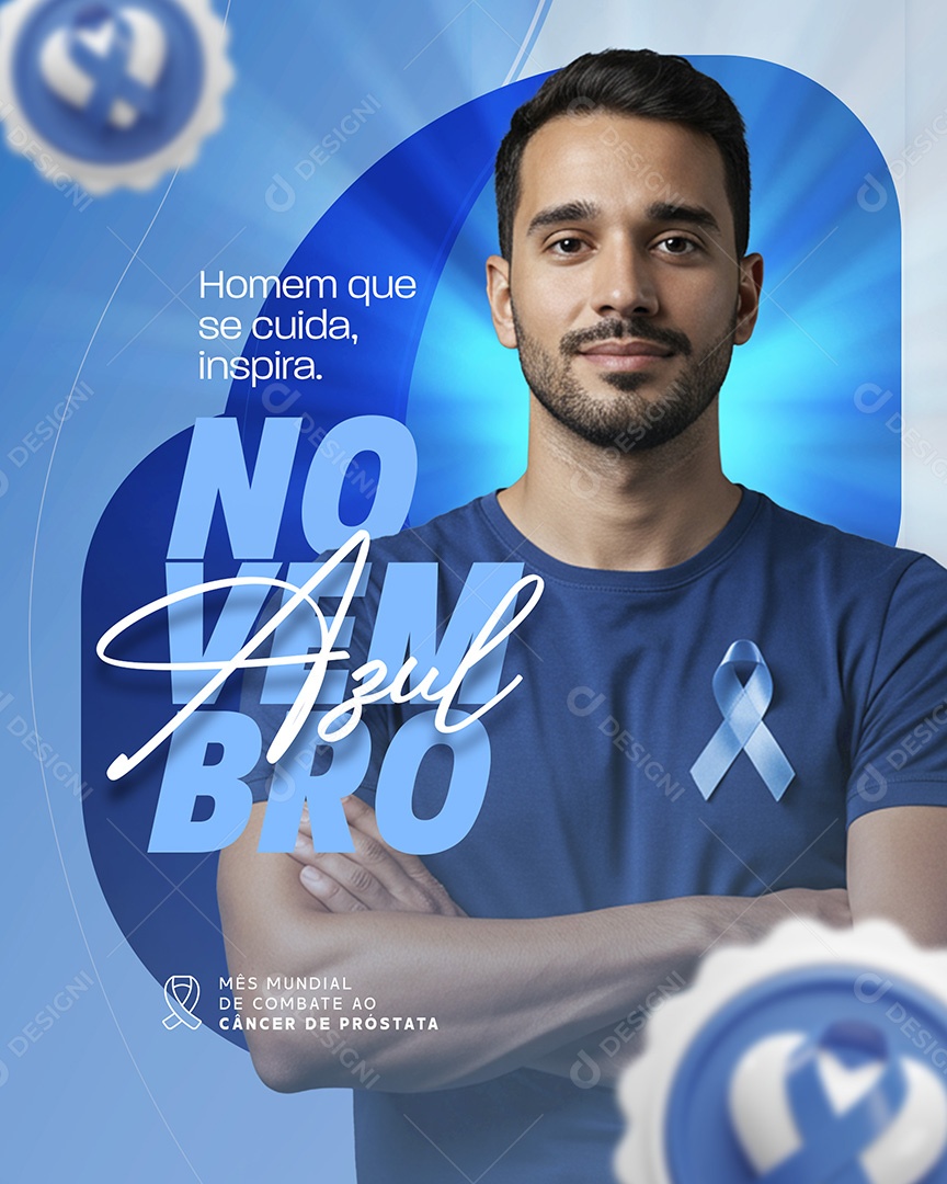 Novembro Azul Homem Que Se Cuida Inspira Social Media PSD Editável