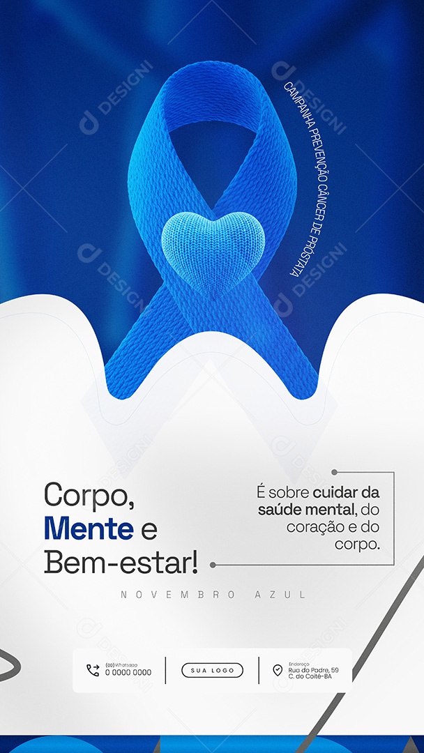 Novembro Azul Campanha Prevenção Câncer de Próstata Corpo Mente e Bem-estar Story Social Media PSD Editável