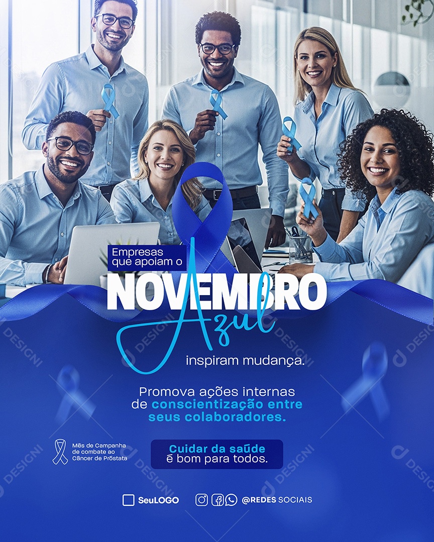 Novembro Azul Inspiram Mudanças Social Media PSD Editável
