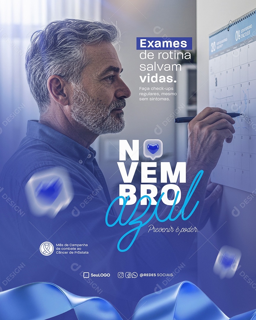 Novembro Azul Exames de Rotina Salvam Vidas Social Media PSD Editável