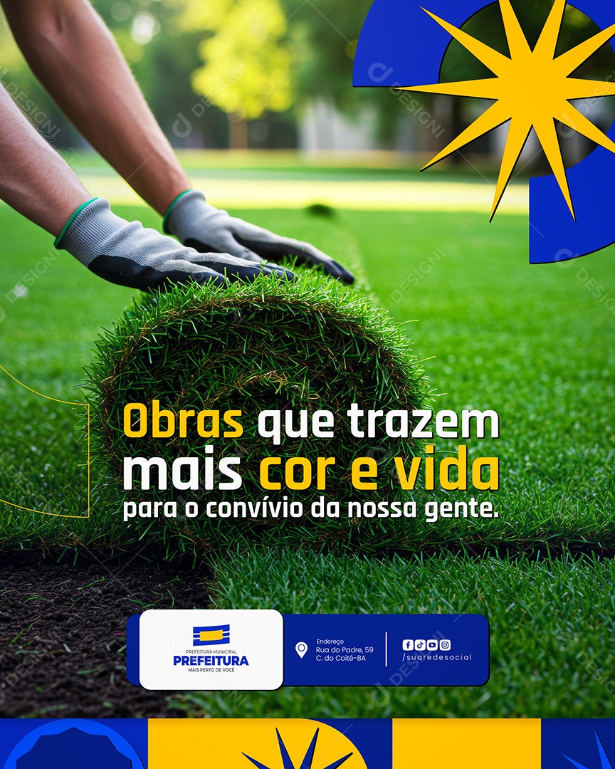 Obras que trazem mais cor Prefeitura Municipal Social Media PSD Editável