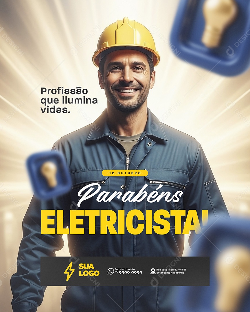 Dia do Eletricista 17 de Outubro Parabéns Social Media PSD Editável