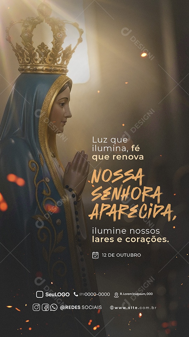 Story Dia de Nossa Senhora Aparecida 12 de Outubro Social Media PSD Editável