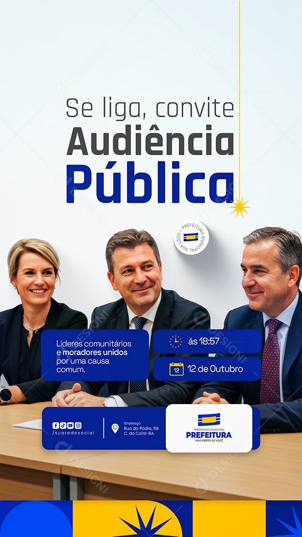 Se liga Audiência Pública Convite Prefeitura Municipal Story Social Media PSD Editável