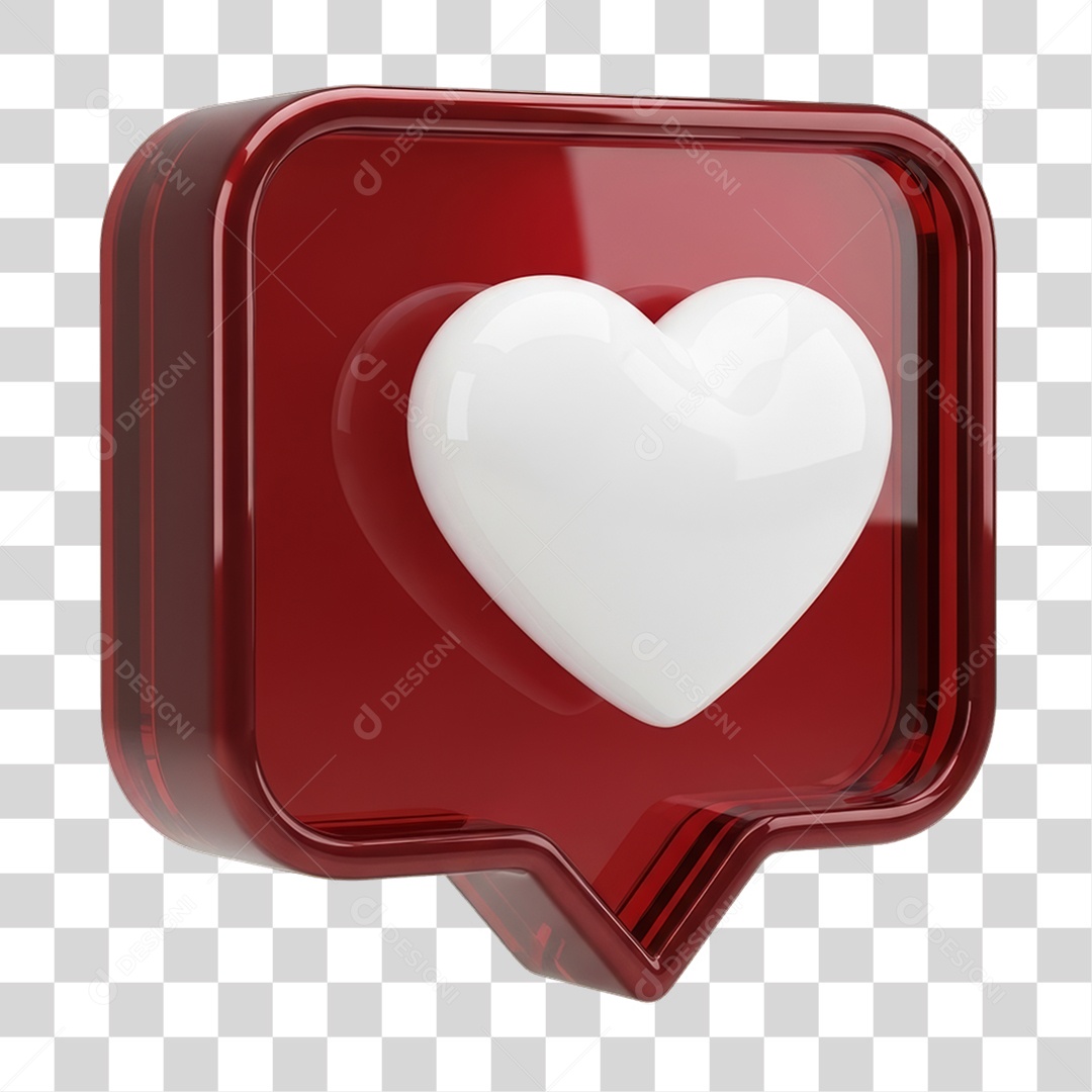 Ícone 3D Coração PNG Transparente