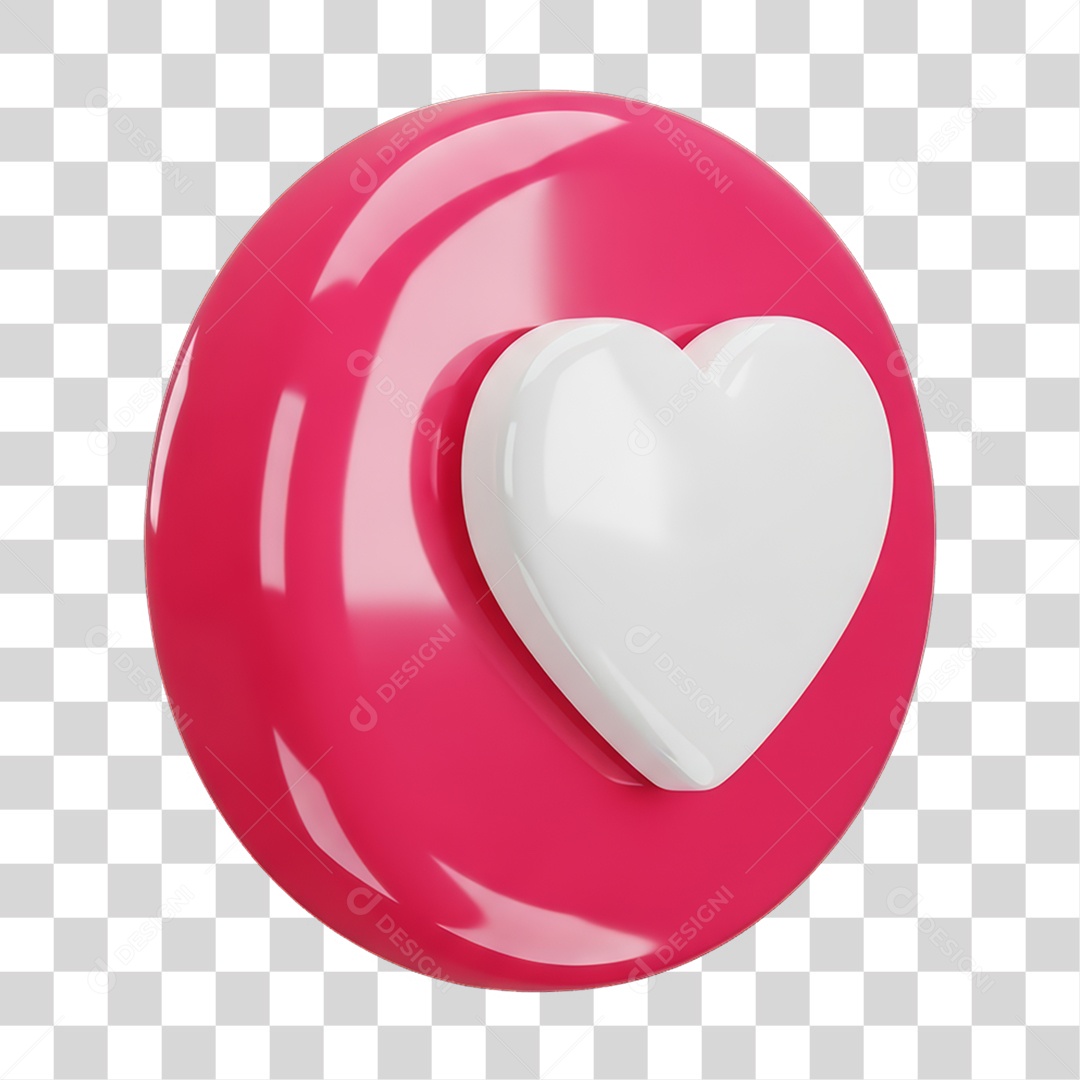 Ícone 3D Coração PNG Transparente