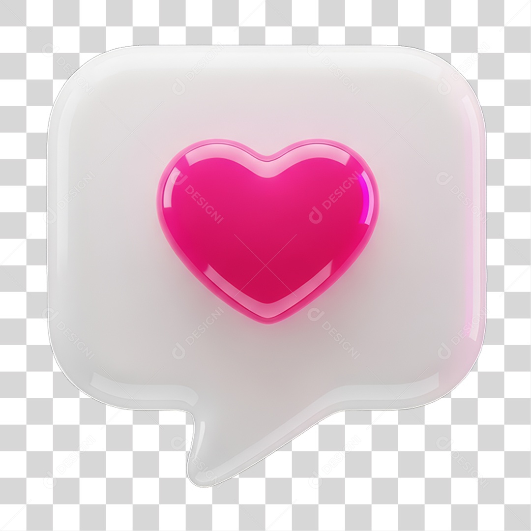 Ícone 3D Coração PNG Transparente