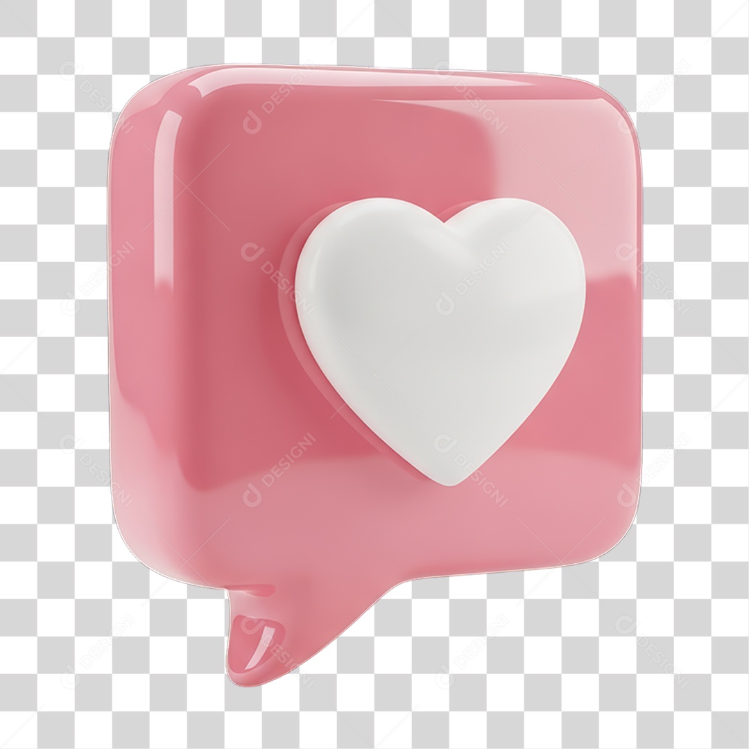 Ícone 3D Coração PNG Transparente