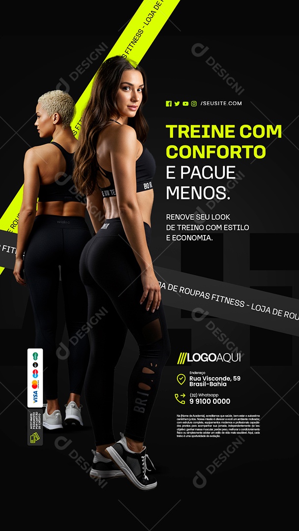 Story Loja de Roupas Fitness Treine com Conforto e Pague Menos Social Media PSD Editável