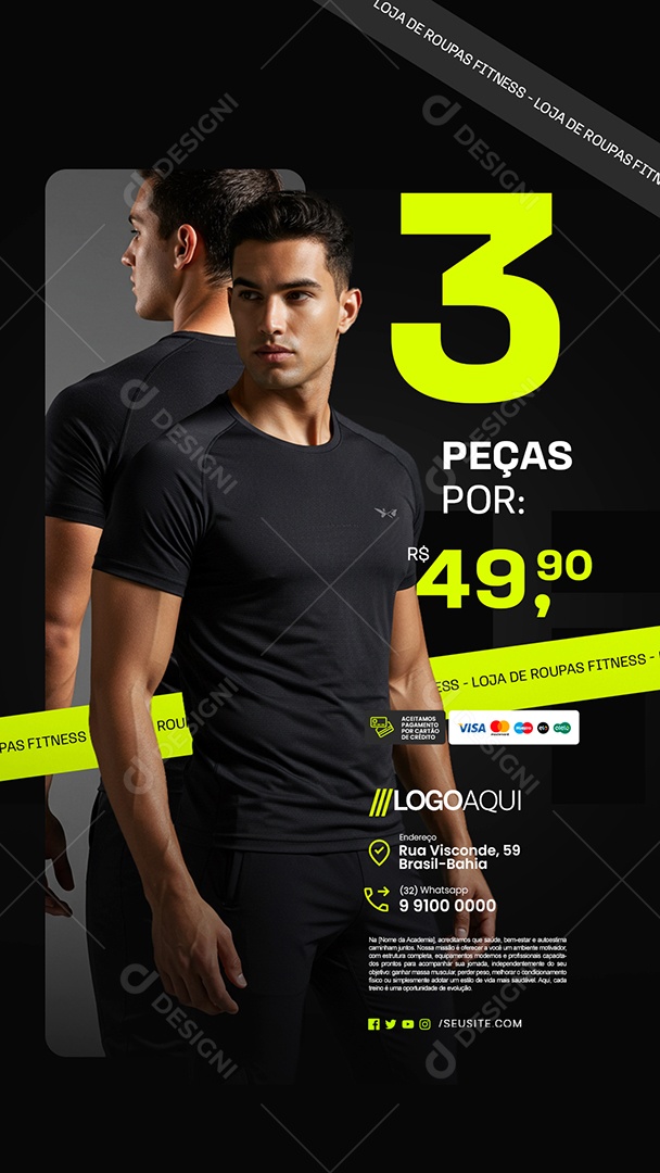 Story Loja de Roupas Fitness Três Peças Masculina Social Media PSD Editável