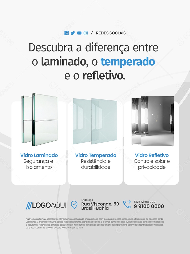 Vidraria Descubra a Diferença Entre o Laminado o Temperado e o Refletivo Social Media PSD Editável