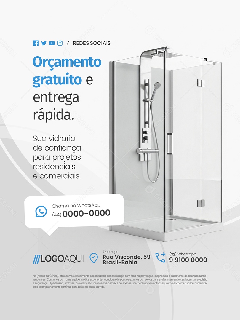 Vidraria Orçamento Gratuito e Entrega Rápida Social Media PSD Editável