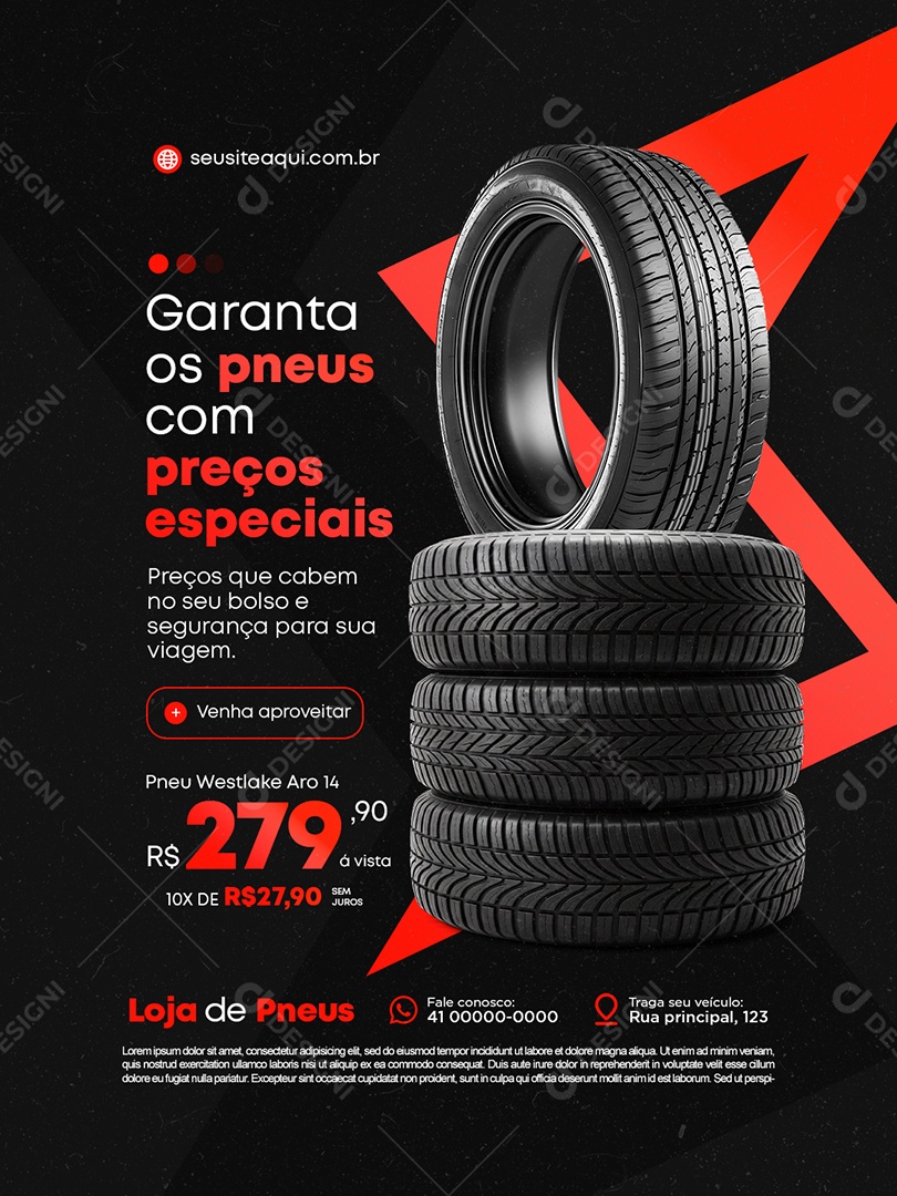 Loja de Pneus Promoção Garanta os Pneus com Preços Especiais Social Media PSD Editável