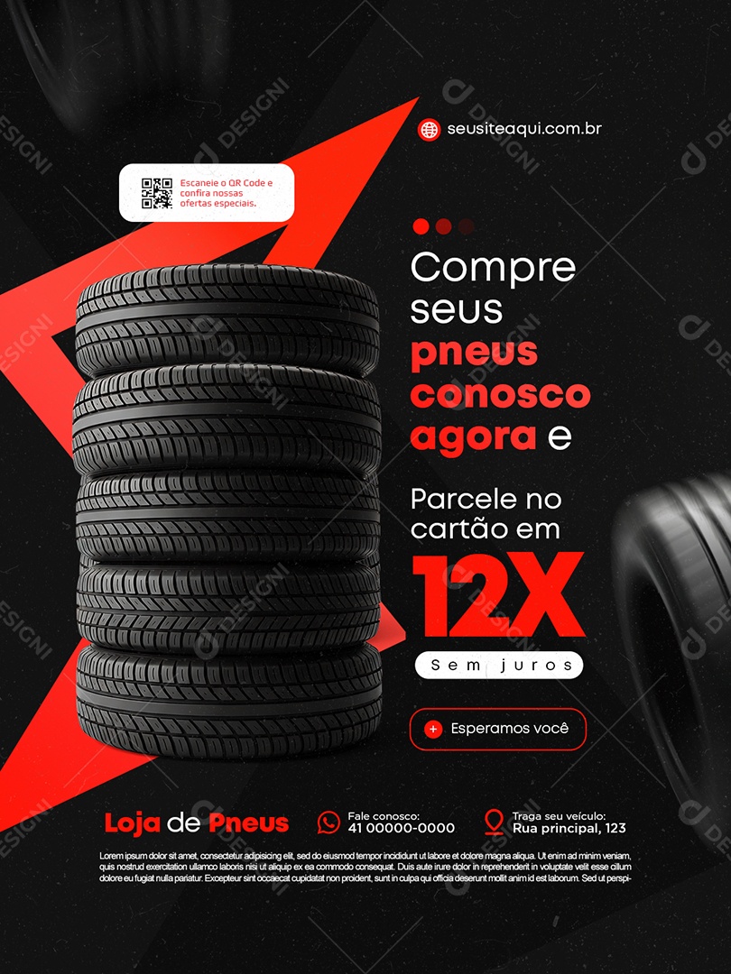 Loja de Pneus Promoção Compre Seus Pneuis Conosco Agora Social Media PSD Editável