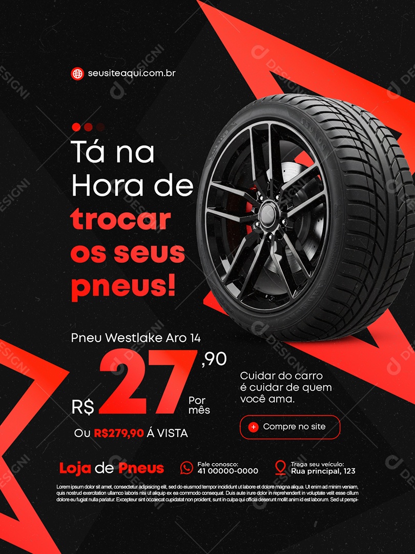 Loja de Pneus Promoção Tá na Hora de Trocar os Seus Pneus Social Media PSD Editável