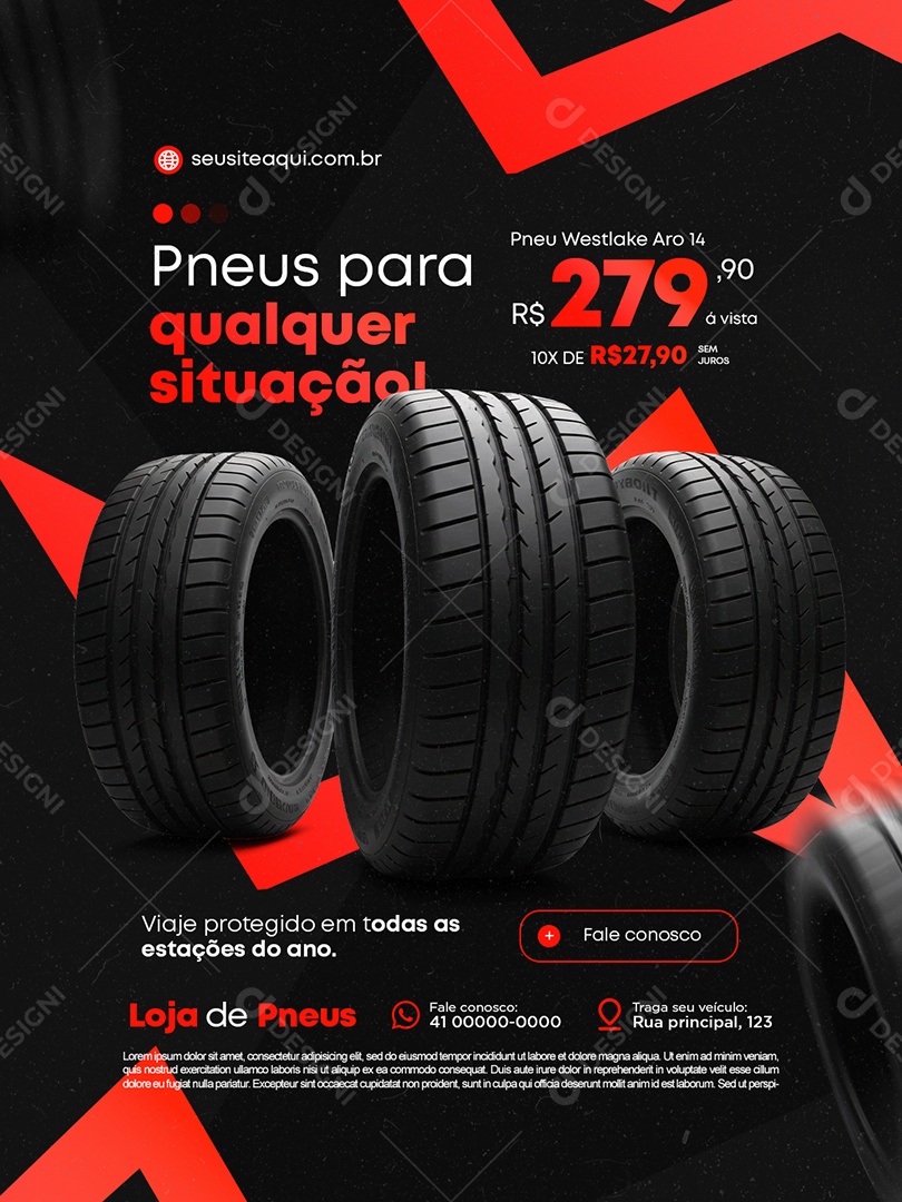 Loja de Pneus Promoção Pneus para Qualquer Situação Social Media PSD Editável