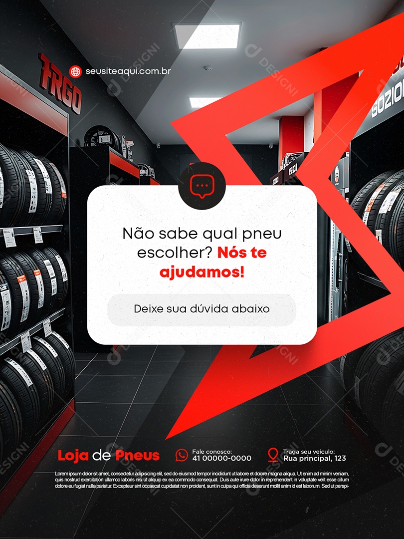 Loja de Pneus Promoção Deixe Sua Dúvida Abaixo Social Media PSD Editável