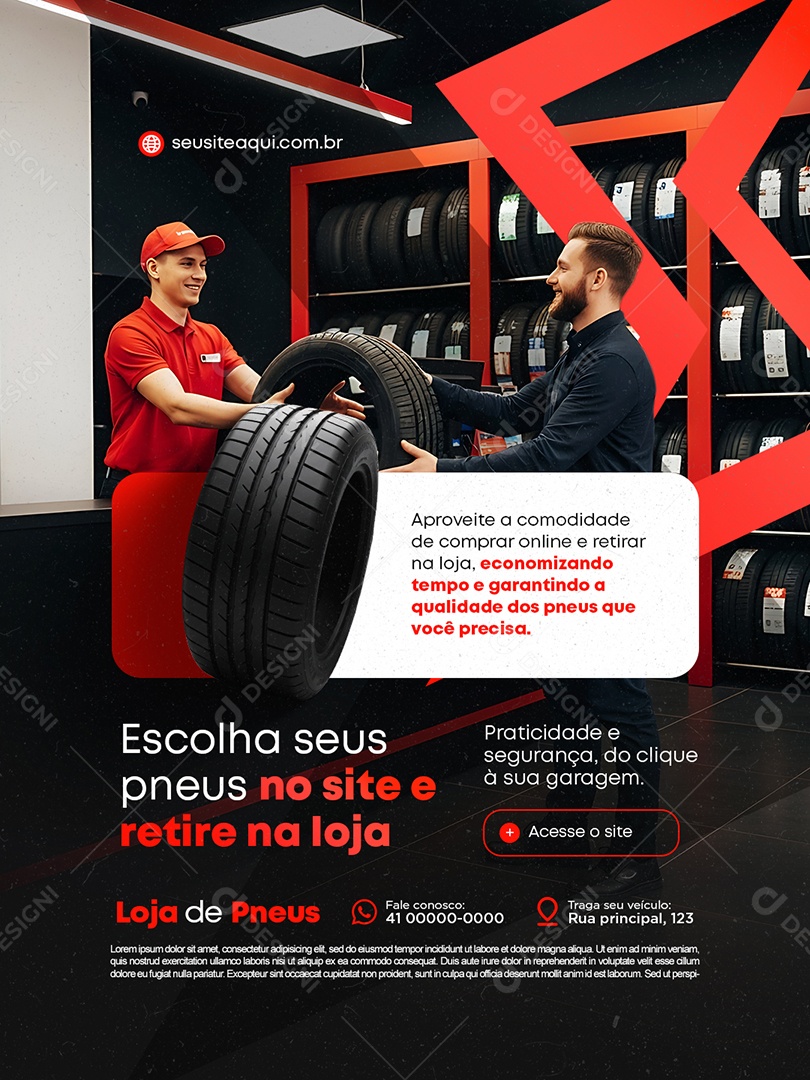 Loja de Pneus Promoção Escolha Seus Pneus no Site Social Media PSD Editável