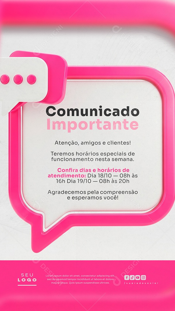 Story Comunicado Importante Social Media PSD Editável
