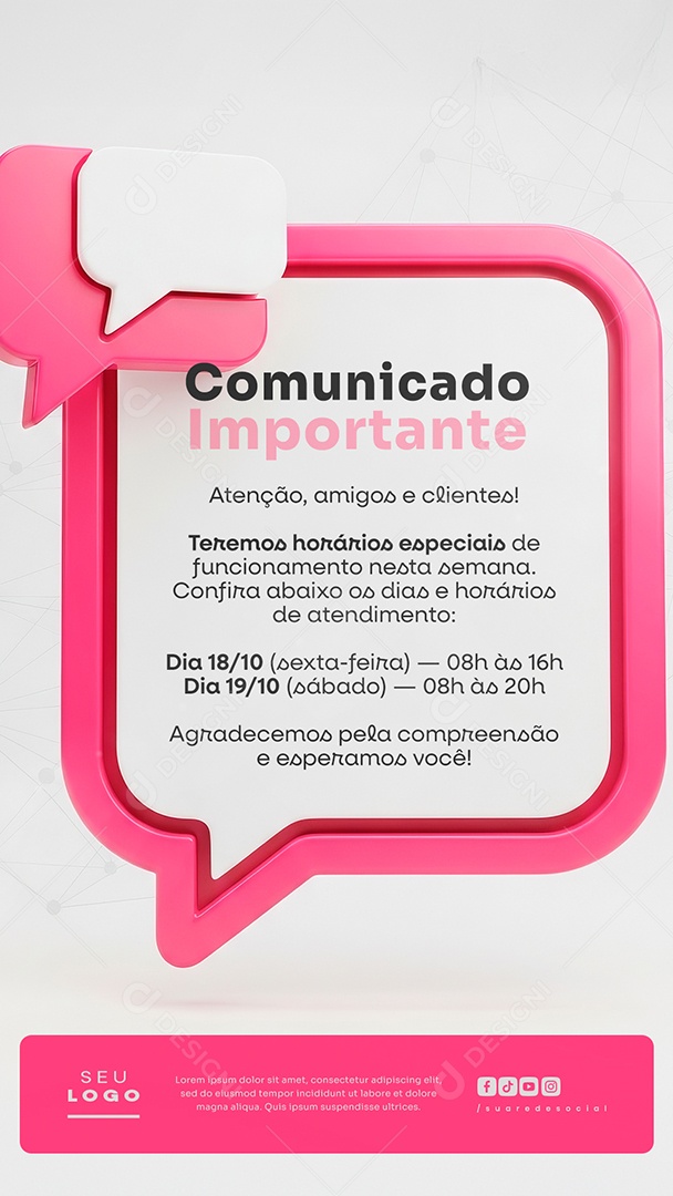 Story Comunicado Importante Social Media PSD Editável